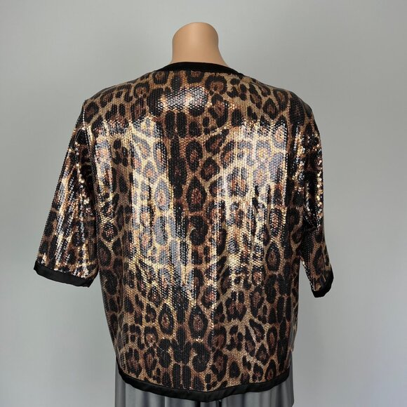 Michael Simon Womens Plus Leopard Print Sequin Jacket Hook Front Closure size 2X - Picture 7 of 14